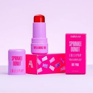 AMINNAH Sprinkle Donut LOLLIPOP - Lips & Cheeks Tint - Hot Pink